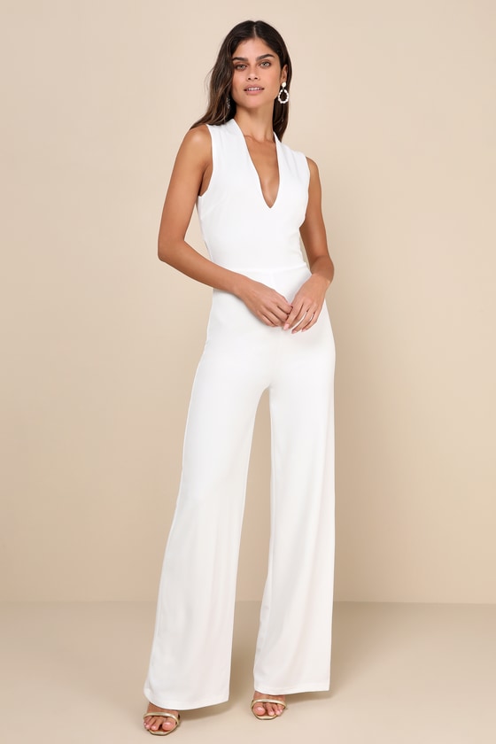 Thinking Out Loud White Backless Jumpsuit #Color_White