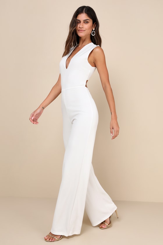Thinking Out Loud White Backless Jumpsuit #Color_White