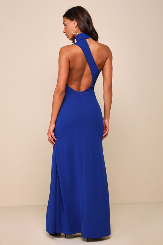 Keep It Interesting Black Asymmetrical Cutout Halter Maxi Dress