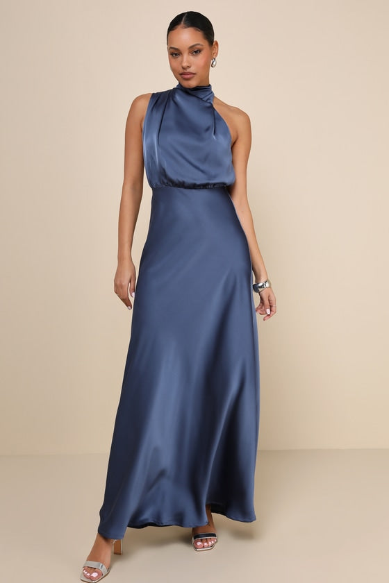 Distinctive Charm Purple Satin Asymmetrical Maxi Dress