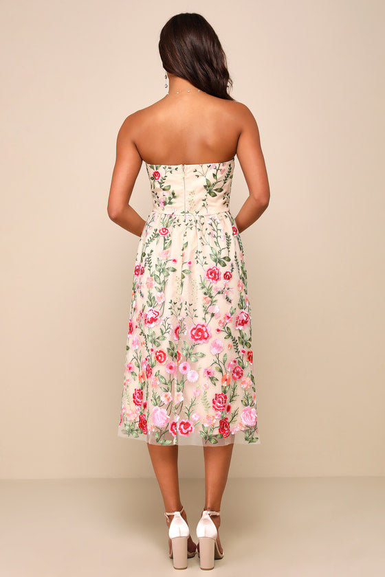 Endless Praise Beige Floral Embroidered Strapless Midi Dress #Color_Beige