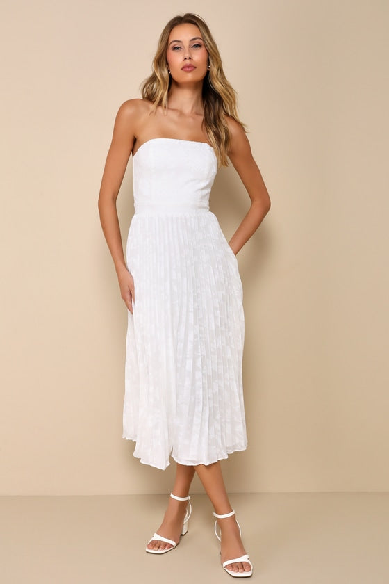 Perfectly Stunning Ivory Jacquard Strapless Midi Dress #Color_Ivory