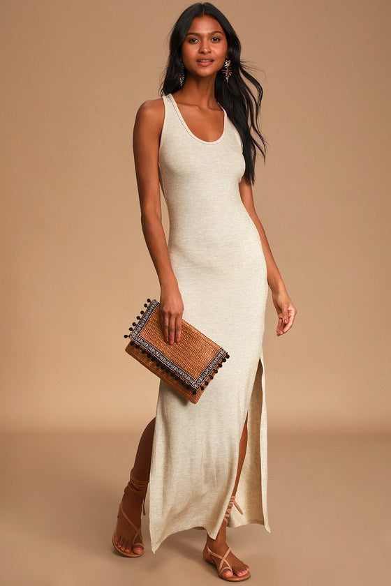 Relaxed but Not Least Sage Green Ribbed Sleeveless Maxi Dress