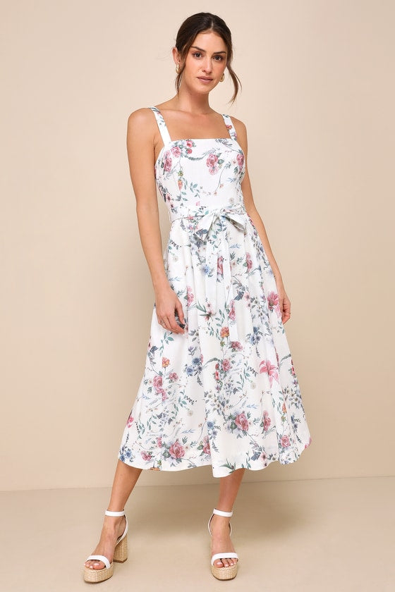 Sunny Posture Ivory Floral Sleeveless Midi Dress #Color_Ivory Floral