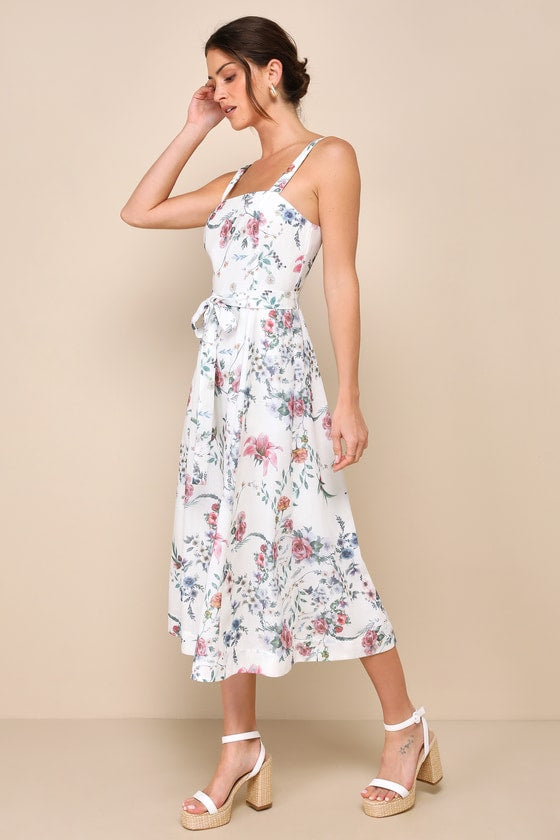 Sunny Posture Ivory Floral Sleeveless Midi Dress #Color_Ivory Floral