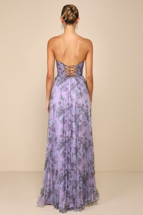 Most Beautiful Day Purple Multi Floral Print Organza Maxi Dress #Color_Purple Multi Floral Print