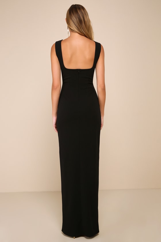 Inspiring Allure Black Square Neck Column Maxi Dress #Color_Black