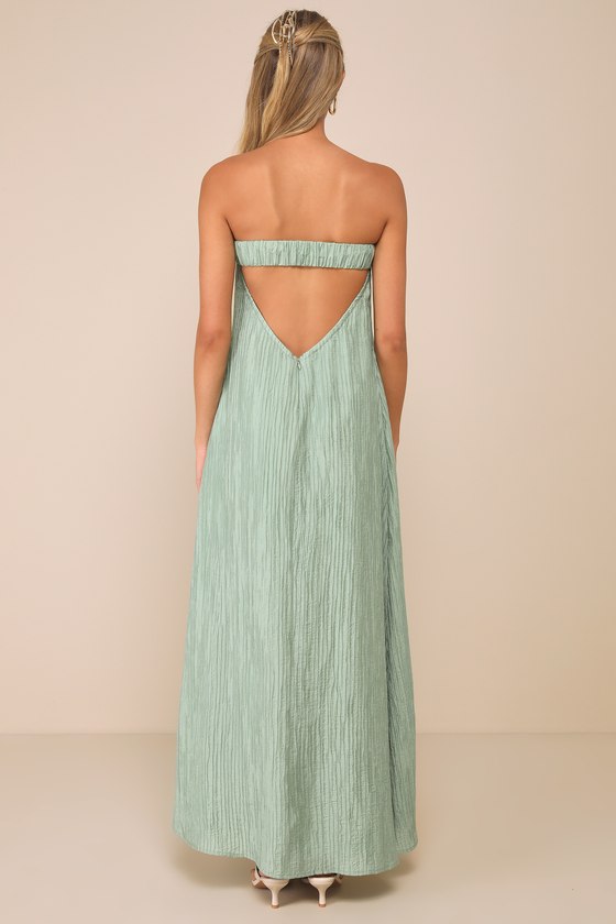 Radiant Season Sage Green Plisse Cutout Strapless Maxi Dress #Color_Sage Green