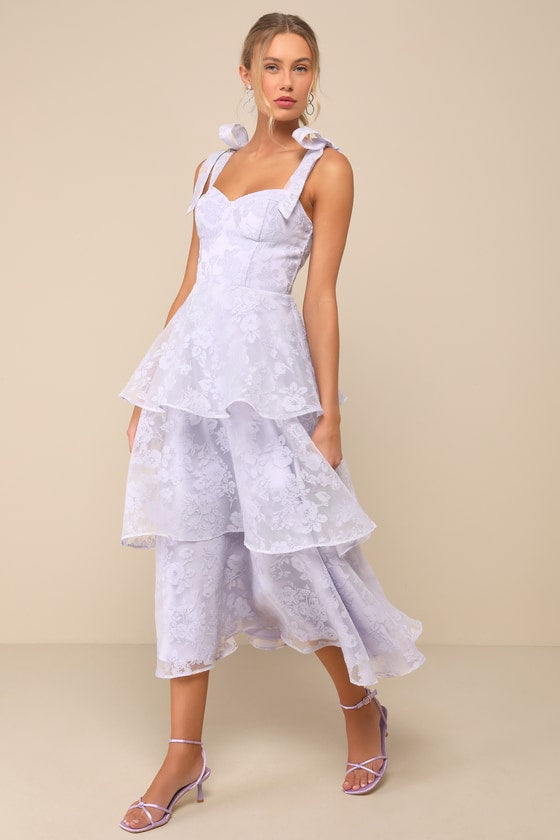 Glamorous Sweetie Lavender Burnout Tie-Strap Bustier Midi Dress #Color_Lavender