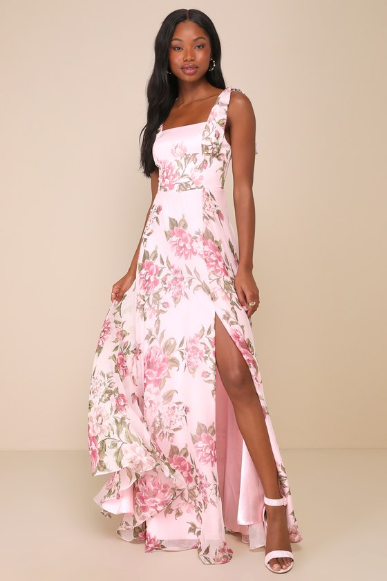 Love Me Forever Pink Floral Square Neck Maxi Dress #Color_Pink Floral