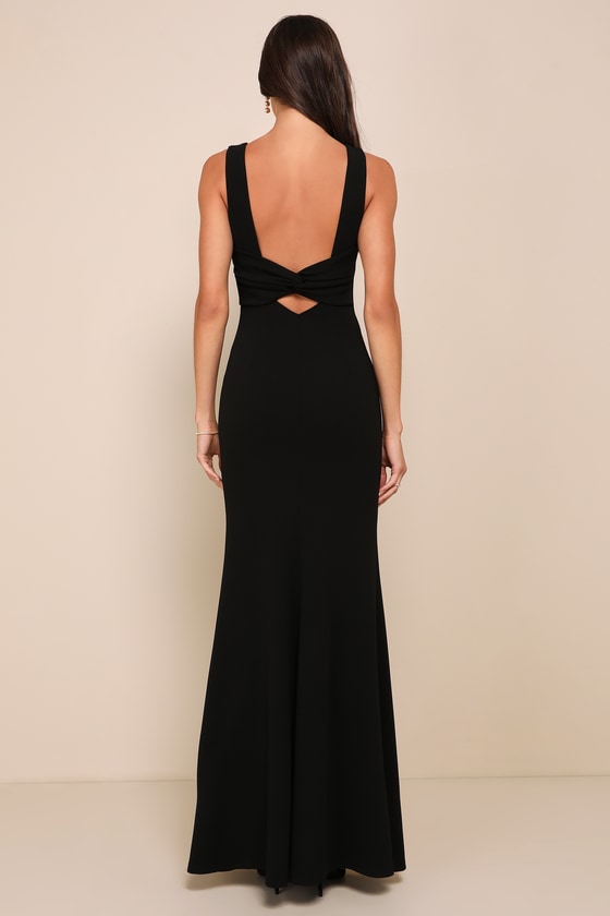 Love In Your Eyes Black Knotted Mermaid Maxi Dress #Color_Black