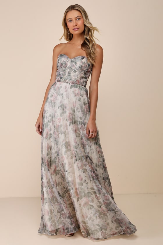 Most Beautiful Day Ivory Multi Floral Print Organza Maxi Dress #Color_Ivory Multi Floral Print