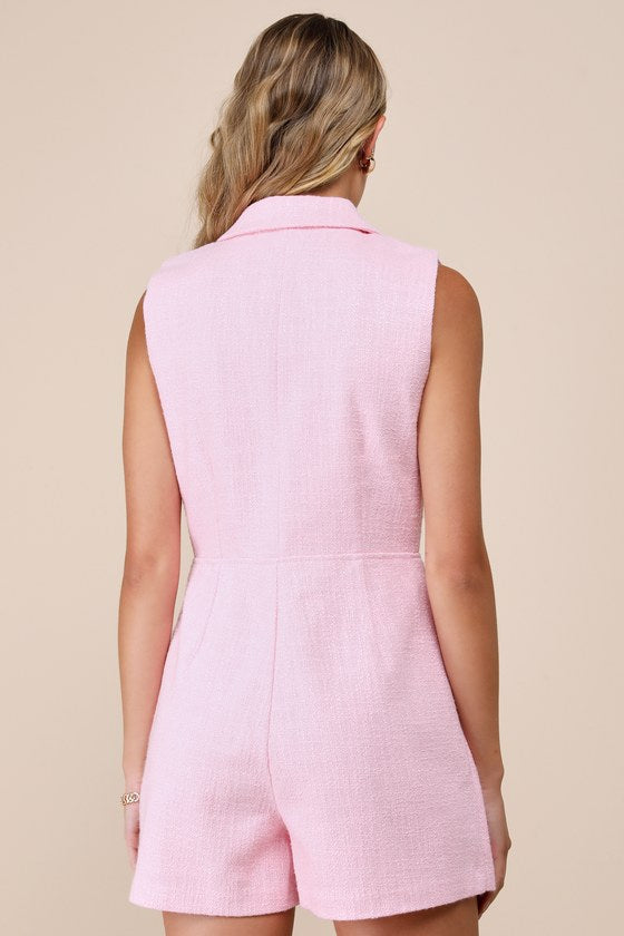 Paris Light Blue Tweed Collared Romper