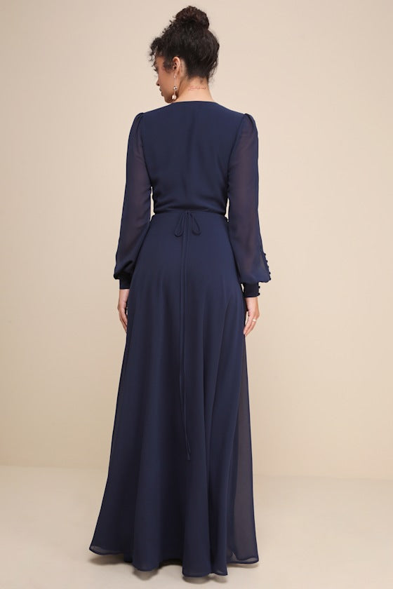 My Whole Heart Dark Navy Blue Long Sleeve Wrap Dress #Color_Dark Navy Blue