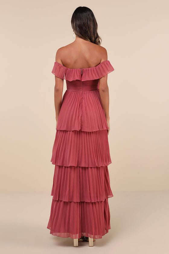 Always Remarkable Black Pleated Off-the-Shoulder Maxi Dress