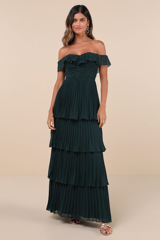 Always Remarkable White Pleated Off-the-Shoulder Maxi Dress