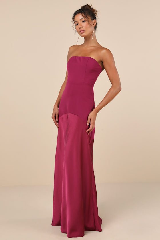 Compelling Style Plum Purple Strapless A-Line Maxi Dress #Color_Plum Purple