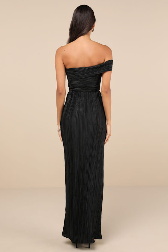 Poised Performance Fuchsia Plisse One-Shoulder Maxi Dress