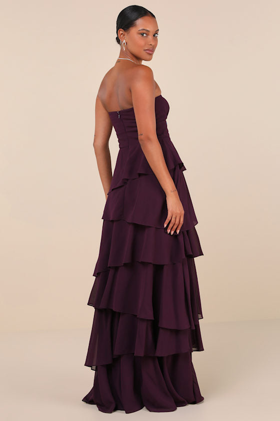 Gorgeous Essence Dark Purple Strapless Tiered Maxi Dress #Color_Dark Purple