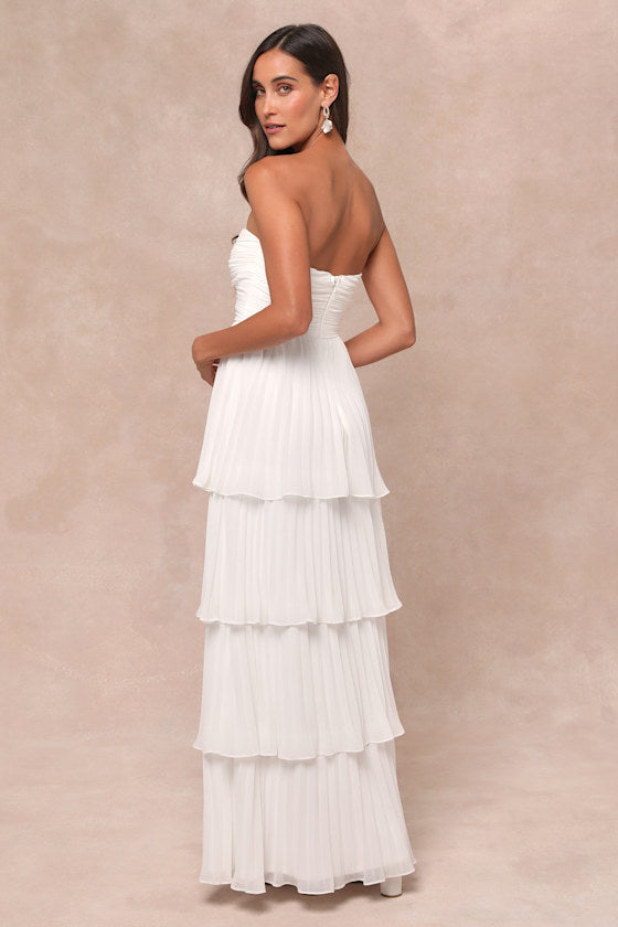 Seriously Sensational White Strapless Tiered Maxi Dress #Color_White