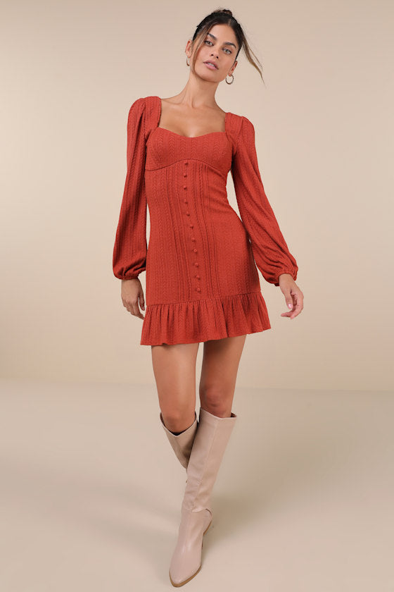 Coveted Sweetness Teal Pointelle Knit Long Sleeve Mini Dress