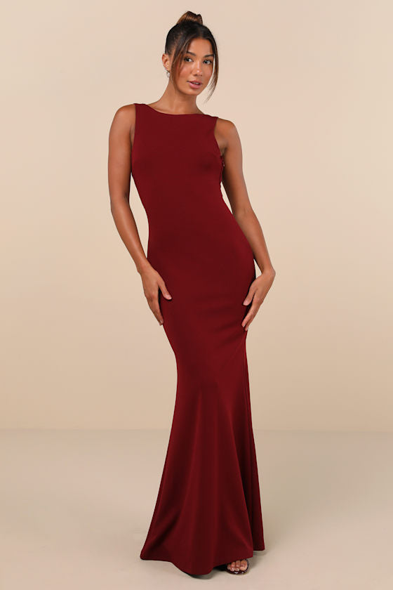 Love In Your Eyes Wine Red Knotted Mermaid Maxi Dress #Color_Wine Red