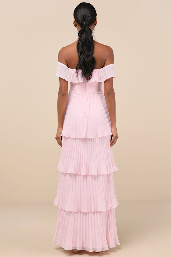 Always Remarkable Pink Pleated Off-the-Shoulder Maxi Dress #Color_Pink