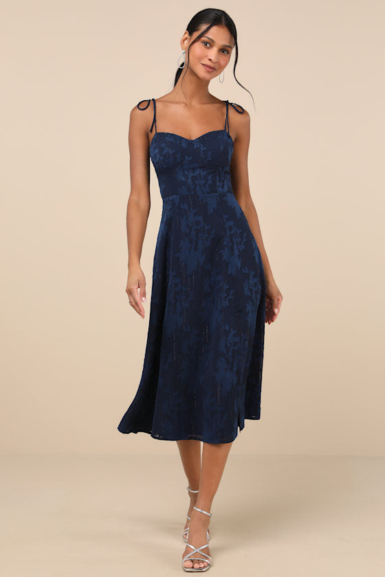 Loveliest Looks Emerald Green Jacquard Tie-Strap Midi Dress