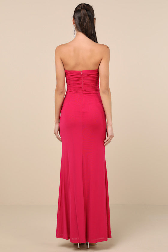 Epitome of Allure Bright Blue Mesh Strapless Ruched Maxi Dress