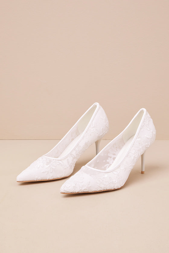 Millie Rose White Mesh Pointed-Toe Pumps #Color_White
