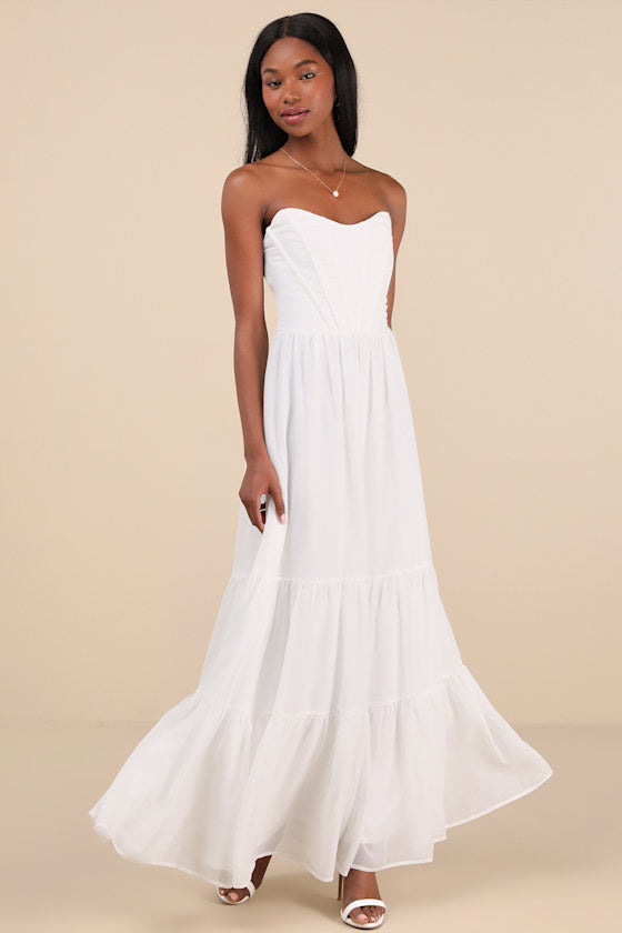 Special Moment Pink Floral Strapless Bustier Maxi Dress