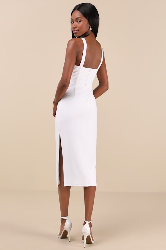 Vibrant Allure Black Square Neck Sleeveless Bodycon Midi Dress