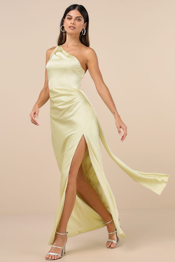Signature Elegance Navy Satin One-Shoulder Maxi Dress