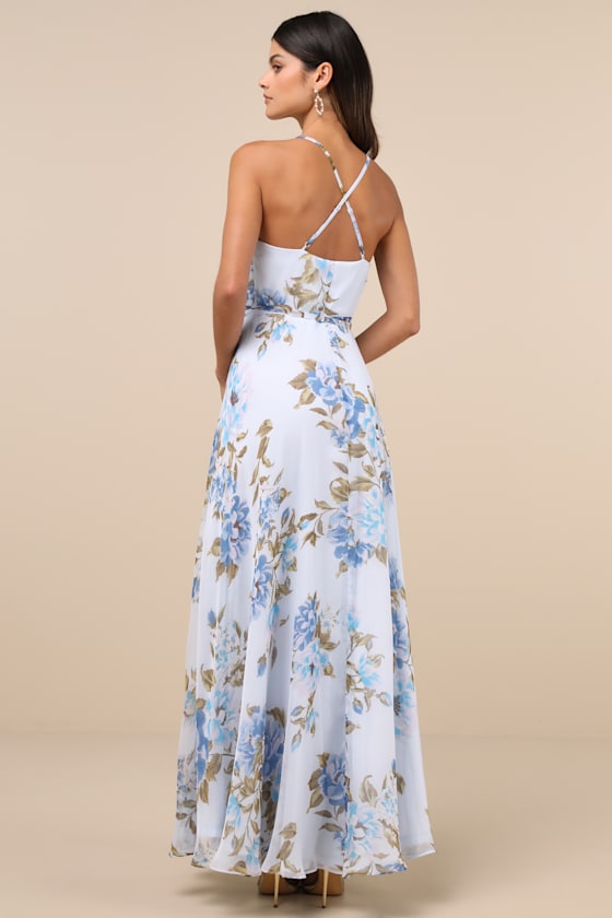 Oh-So Romantic Pale Blue Floral Print Sleeveless Wrap Maxi Dress #Color_Pale Blue Floral Print