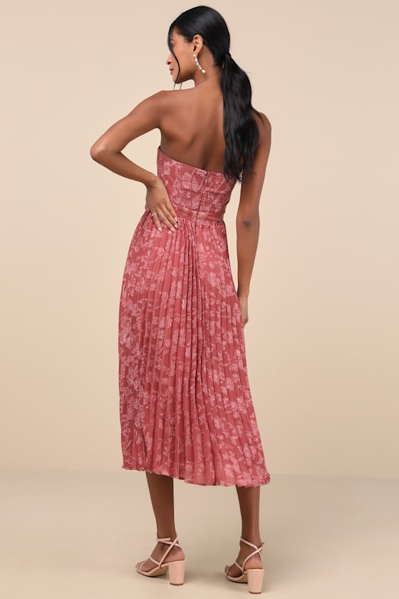 Perfectly Stunning Navy Jacquard Strapless Midi Dress