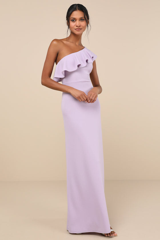 Last Forever Lavender One-Shoulder Ruffle Maxi Dress #Color_Lavender