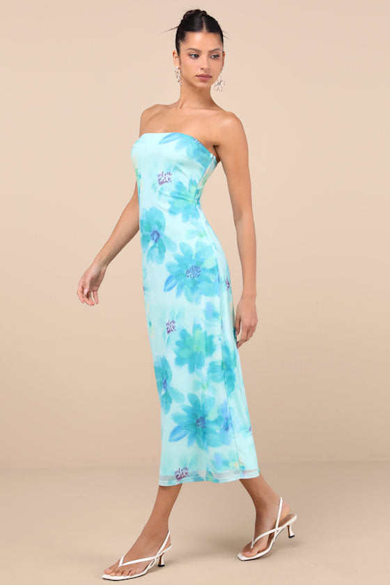 Jaylah Mint Multi Mesh Strapless Midi Dress
