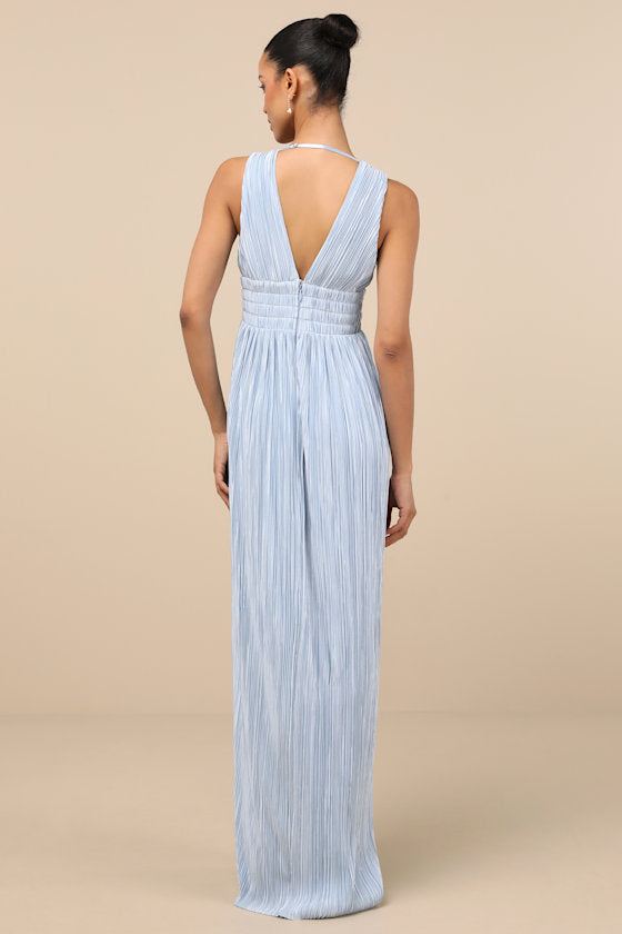 Melitta Light Blue Plisse Sash Maxi Dress #Color_Light Blue