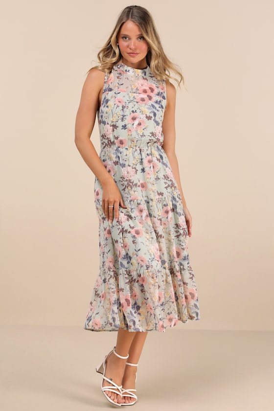 In My Dreams Sage Floral Print Midi Dress #Color_Sage Floral Print