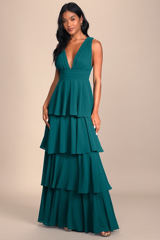Amazing Evening Hunter Green Tiered Maxi Dress #Color_Hunter Green