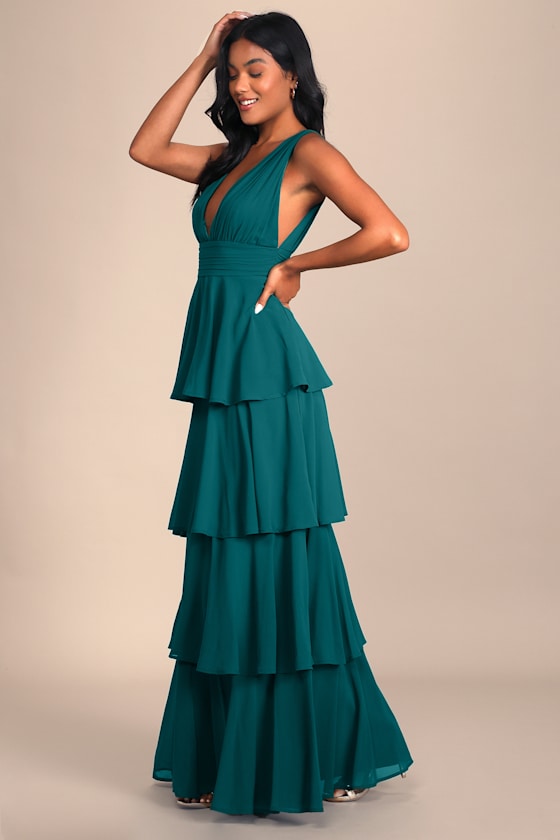 Amazing Evening Hunter Green Tiered Maxi Dress #Color_Hunter Green