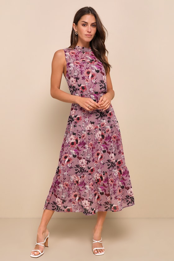 In My Dreams Mauve Floral Print Midi Dress #Color_Mauve Floral Print
