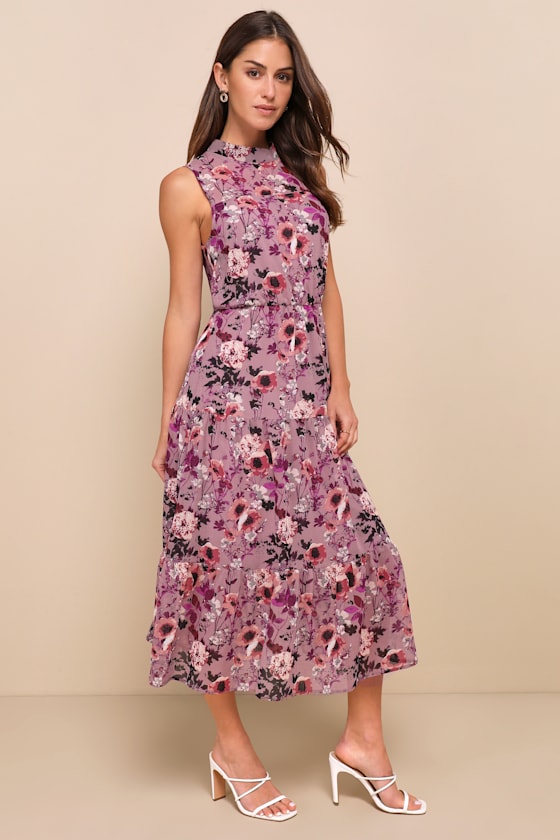 In My Dreams Mauve Floral Print Midi Dress #Color_Mauve Floral Print