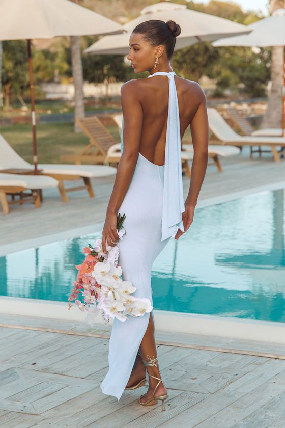 Frona Light Blue Mesh Backless Maxi Dress #Color_Light Blue