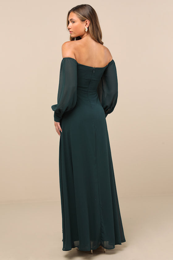Feel the Romance Emerald Green Off-the-Shoulder Maxi Dress #Color_Emerald Green