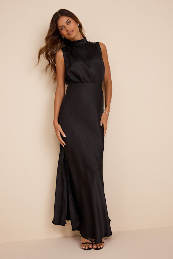 Classic Elegance Wine Satin Maxi Dress
