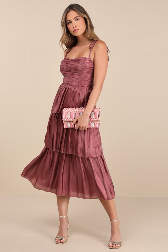 Tennon Dusty Rose Plisse Tiered Midi Dress #Color_Dusty Rose