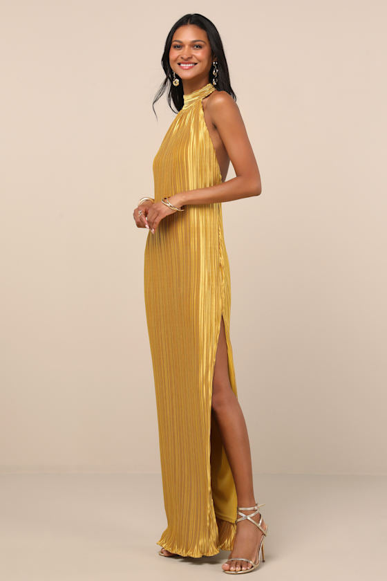 Gwenny Dark Navy Satin Plisse Maxi Dress