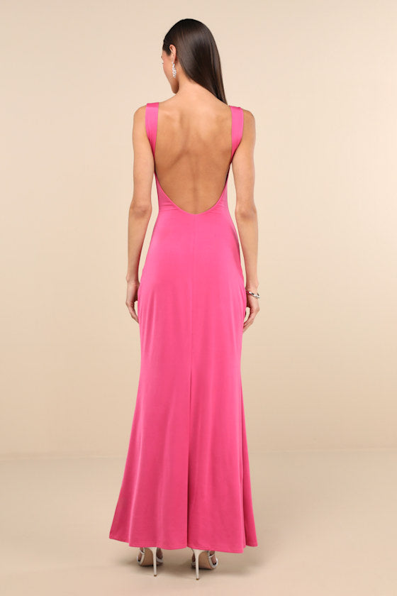 Inspiring Glamour Fuchsia Backless Column Maxi Dress #Color_Fuchsia