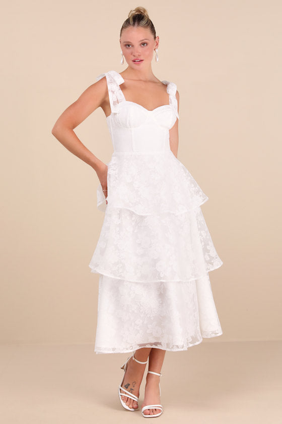 Glamorous Sweetie Yellow Burnout Tie-Strap Bustier Midi Dress